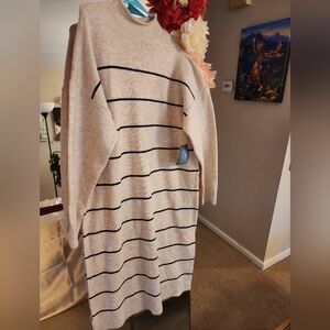 Striped Beige Sweater Dress